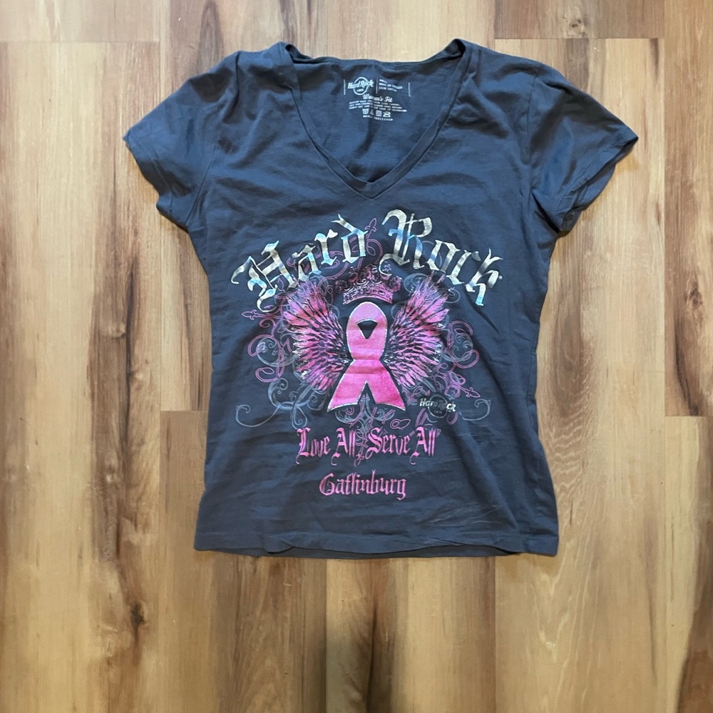Hard Rock Gray and Pink Graphic T-Shirt